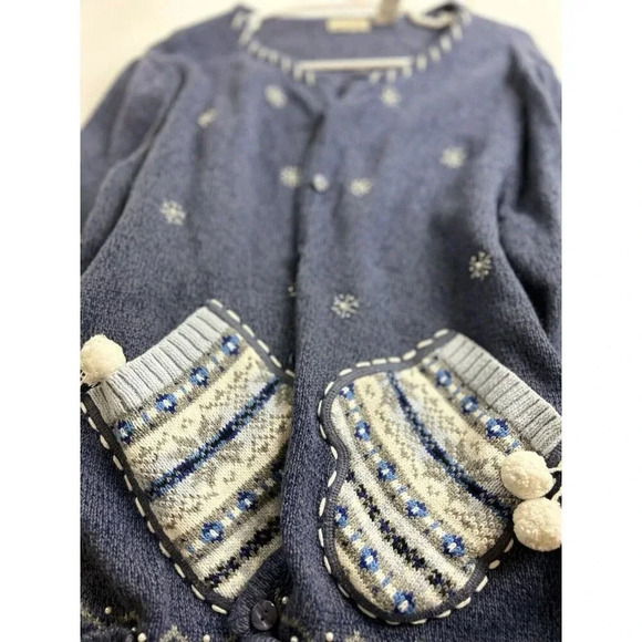 Classic Elements Blue Novelty Beaded Cardigan Sweater Winter Christmas Size XL - Picture 6 of 6